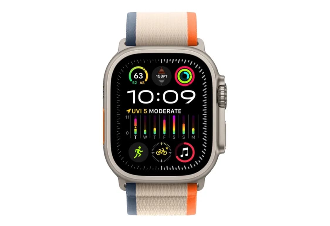 Apple Watch Ultra 2 49mm titanium case with orange/beige trail loop-1
