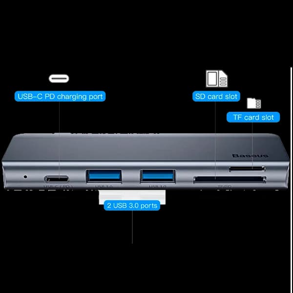 Baseus Type-C to USB3.0x2/SD/TF/Type-C PD для MacBook Pro-1